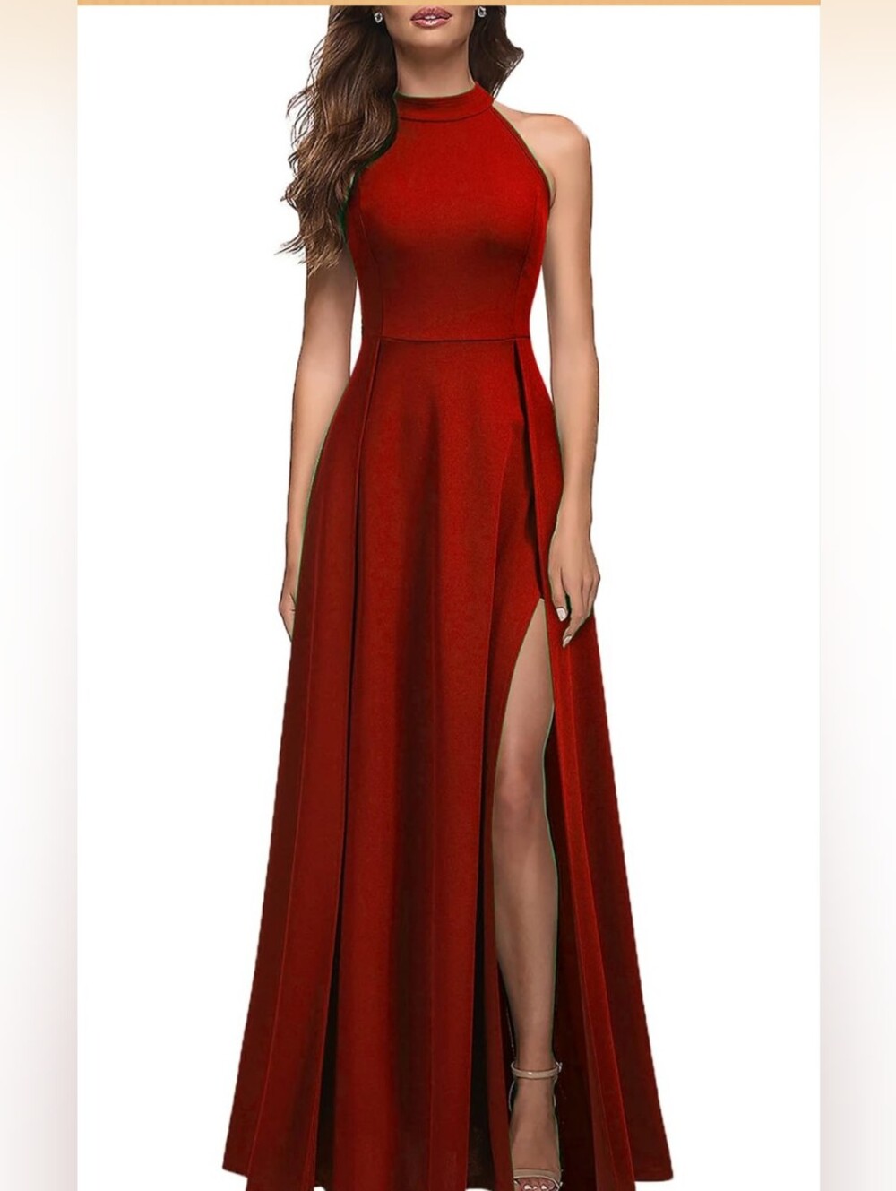 Elegant Red Halter Evening Gown - Size XXL